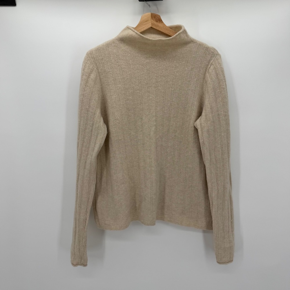 Madewell Ribbed Mock Neck Sweater Oatmeal Beige Merino Alpaca Blend Large